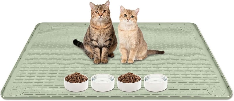 Lanstics Cat Food Mat, 40" x 28" Large Silicone Mat Cat Feeding Mat with Raised Edge Non-Slip Pet Feeding Mat for Food and Water Bowl, Easy to Clean, Floor Protection (Green) - Image 1